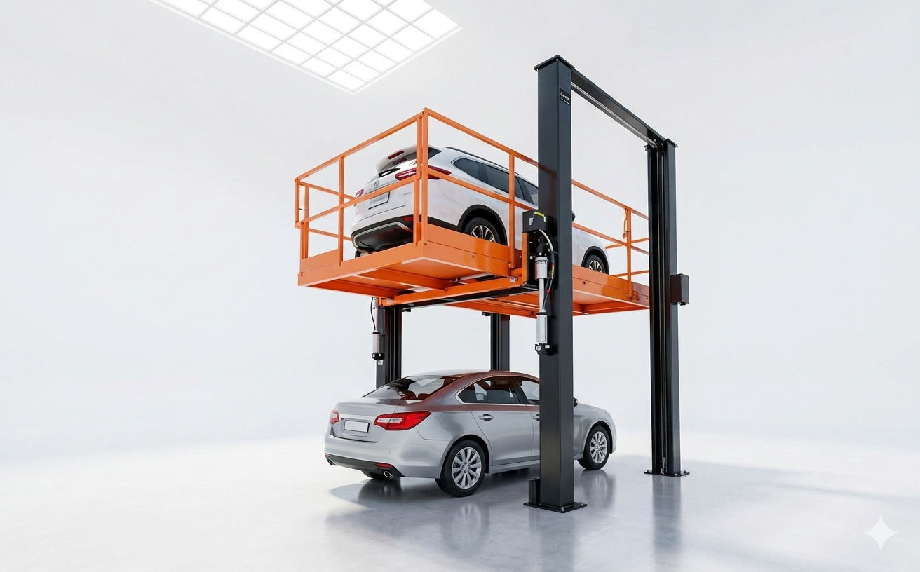 Car parking stacker with 2200 kg capacity and 35 to 45 second cycle